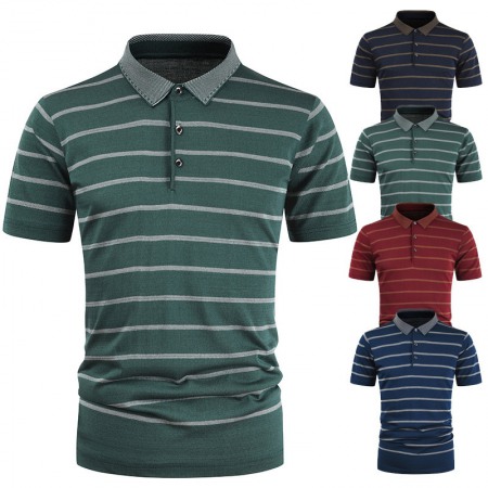 Men's Casual Fashion Striped T-Shirt Hot Sale Men's Short Sleeve